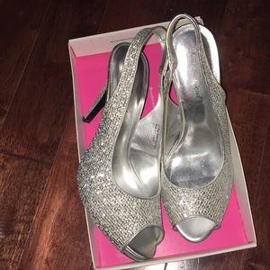 Silver glitter sling back heels